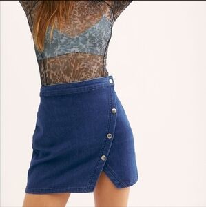 Free People We the Free Denim Notched Mini Skirt